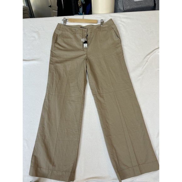 Talbots Pants NWT size 14 Khaki Heritage Flat Front Straight Leg linen blend - Picture 2 of 9